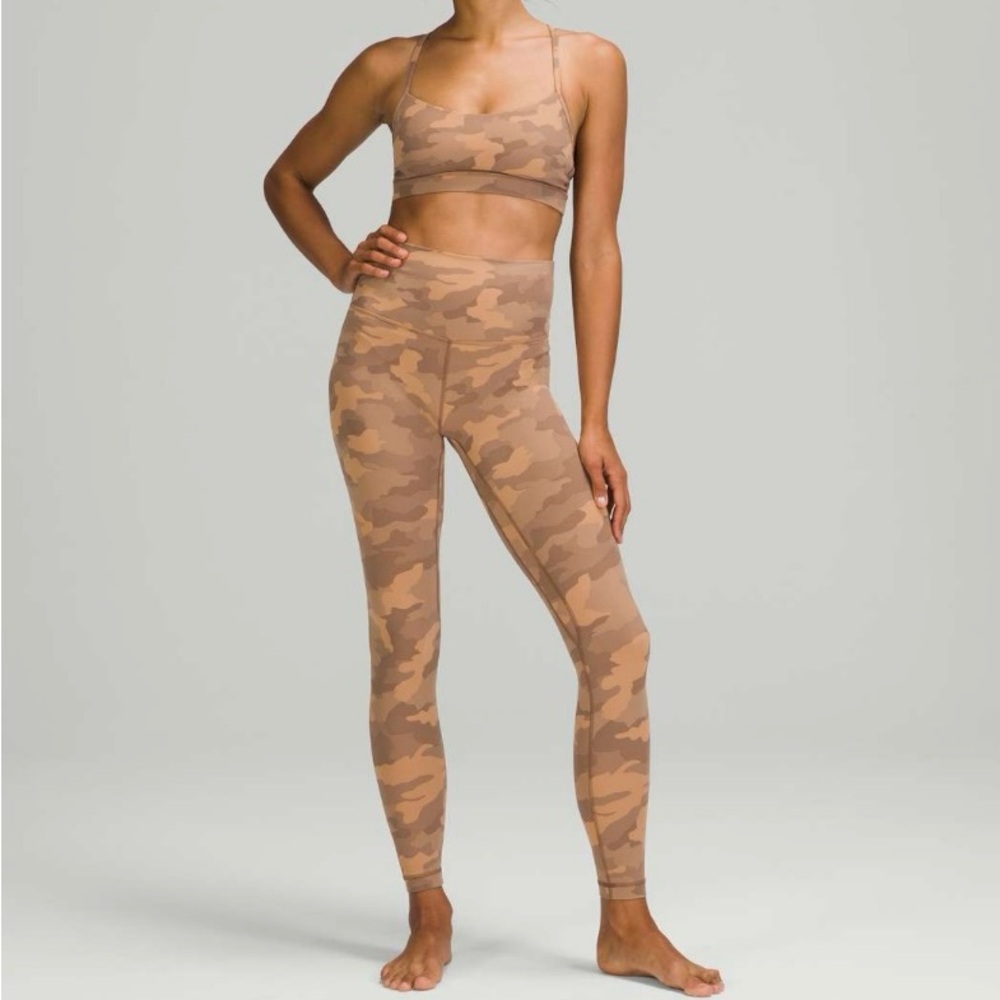 Lululemon Set Align High-Rise Pant 25" & Flow Y Bra Camo Beige Multi size 6